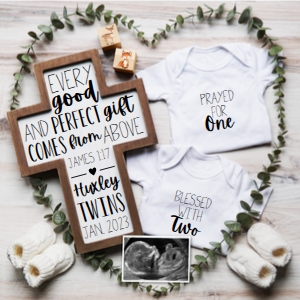 (Sonogram) James 1:17 Twins Greenery Pregnancy Announcemen (Prayed One, Blessed Two): James 1:17 Twins Greenery Pregnancy Announcemen (Prayed One, Blessed Two)