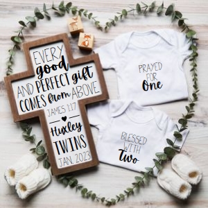 James 1:17 Twins Greenery Pregnancy Announcemen (Prayed One, Blessed Two): James 1:17 Twins Greenery Pregnancy Announcemen (Prayed One, Blessed Two)