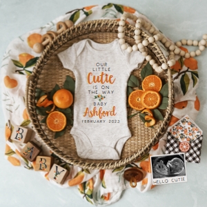 Boho Tangerine Envelope Pregnancy Announcement 2 (Little Cutie) design preview