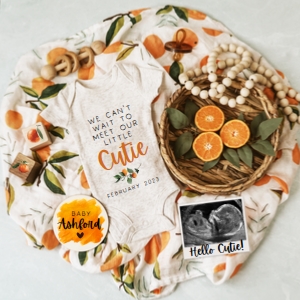 Boho Tangerine Pregnancy Announcement 3 (Meet Our Cutie) design preview