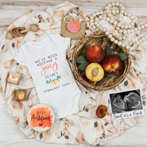 Boho Peach Pregnancy Announcement 3 (Juicy Secret) design preview