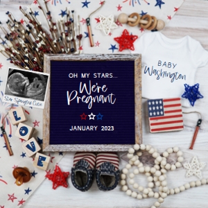 Boho Patriotic Pregnancy Announcement (Oh My Stars) design preview