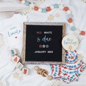 Retro Onesie Patriotic Pregnancy Announcement (Red, White & Due): Rustic Onesie Patriotic Pregnancy Announcement (Red, White & Due)