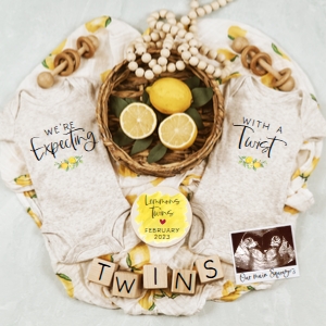 Boho Twins Lemon Pregnancy Announcement design preview