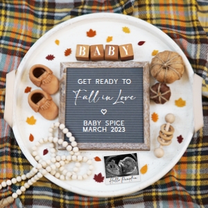 Boho Tray Autumn Pregnancy Announcement (Fall in Love) design preview