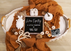 Boho Fall Pumpkin Bassinet Pregnancy Announcement design preview