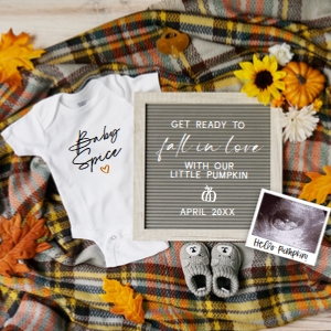 Plaid Blanket Minimalist Pregnancy Announcement (Fall in Love) design preview