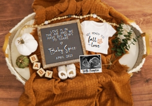 Boho Autumn Bassinet Pregnancy Announcement (Fall is in the Air) design preview