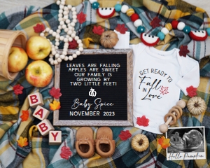 (Sonogram) Apples, Leaves & Plaid Fall Pregnancy Announcement (2 Feet): Apples, Leaves & Plaid Fall Pregnancy Announcement (2 Feet)