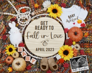 (Sonogram) Boho Fall Floral Pregnancy Announcement (Fall in Love): Boho Fall Floral Pregnancy Announcement (Fall in Love)
