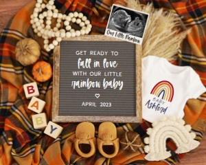 Boho Plaid Rainbow Autumn Pregnancy Announcement (Rainbow Baby) design preview