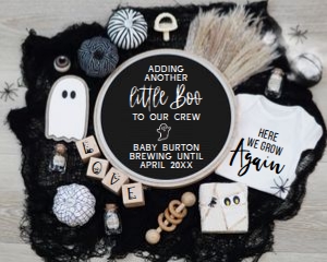 B&W Boho Halloween Pregnancy Announcement (Grow Again): B&W Boho Halloween Pregnancy Announcement (Grow Again)