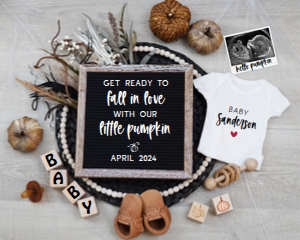 Boho Floral Spooky Fall Pregnancy Announcement (Fall in Love) design preview