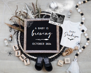 (Sonogram) Boho Floral Halloween Pregnancy Announcement (Baby Brewing): Boho Floral Halloween Pregnancy Announcement (Baby Brewing)