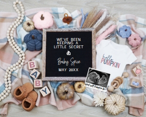 Boho Blue & Pink Autumn Pregnancy Announcement (Secret) design preview
