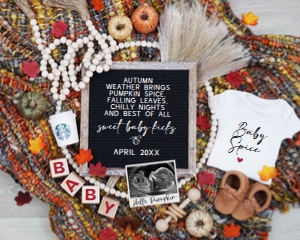 Boho Fall Pumpkin Spice Pregnancy Announcement (Baby Kicks) design preview