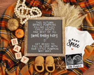 Boho Plaid Autumn Pregnancy Announcement (Baby Kicks) design preview