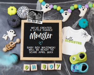 Monster Boy Halloween Pregnancy Announcement (Created a Monster) design preview