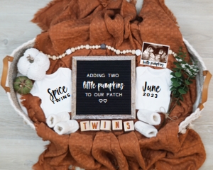 Thanksgiving Twins Bassinet Fall Pregnancy Announcement (Two Pumpkins) design preview