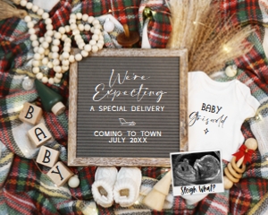 Rustic Boho Christmas Plaid Pregnancy Announcement 2 (Special Delivery) design preview