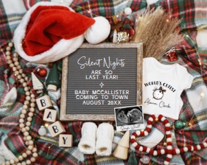Rustic Boho Christmas Plaid Pregnancy Announcement (Silent Night) design preview