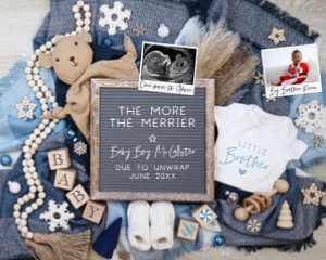 (Landscape Pic & Sonogram) Boy Plaid Christmas Pregnancy Announcement (More the Merrier): Boy Plaid Christmas Pregnancy Announcement (More the Merrier)