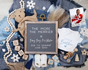 (Portrait Pic) Boy Plaid Christmas Pregnancy Announcement (More the Merrier): Boy Plaid Christmas Pregnancy Announcement (More the Merrier)