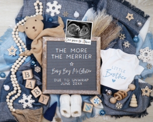 Sonogram) Boy Plaid Christmas Pregnancy Announcement (More the Merrier): Boy Plaid Christmas Pregnancy Announcement (More the Merrier)