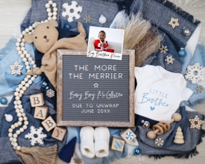 (Landscape Pic) Boy Plaid Christmas Pregnancy Announcement (More the Merrier): Boy Plaid Christmas Pregnancy Announcement (More the Merrier)