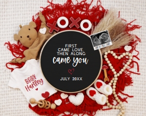(Sonogram) Valentines Day Circle LB Pregnancy Announcement (First Came Love): Valentines Day Circle LB Pregnancy Announcement (First Came Love)