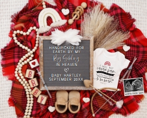 Valentines Day IVF Rainbow Red & Pink Plaid Blanket Pregnancy Announcement (Handpicked By) design preview