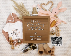 Boho New Years Eve Girl Pregnancy Announcement (Little Sister) design preview