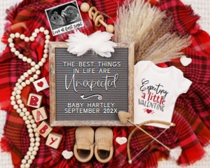 (Sonogram) Valentines Day Red & Pink Plaid Blanket Pregnancy Announcement (Unexpected): Valentines Day Red & Pink Plaid Blanket Pregnancy Announcement (Unexpected)