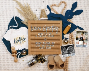 (Portrait Pic + Sonogram) Boho New Years Eve Boy Pregnancy Announcement (Little Brother): Boho New Years Eve Boy Pregnancy Announcement (Little Brother)