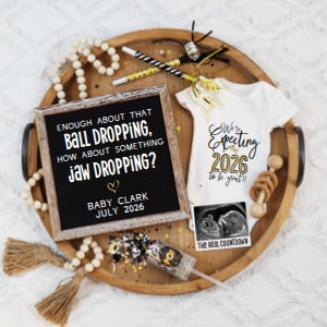(Sonogram) Boho Tray New Years Eve Pregnancy Announcement 10 (Ball Dropping): Boho Tray New Years Eve Pregnancy Announcement 10 (Ball Dropping)