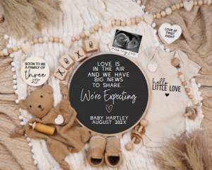 (Sonogram) Neutral Boho Valentines Day Pregnancy Announcement (Love is in Air): Neutral Boho Valentines Day Pregnancy Announcement (Love is in Air)