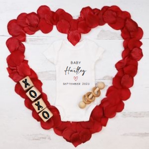 Minimalist Rose Petals Onesie Valentine's Day Pregnancy Announcement: Minimalist Rose Petals Onesie Valentine's Day Pregnancy Announcement