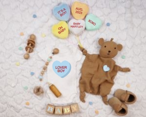 Boy Valentines Day Conversation Hearts Balloons Pregnancy Announcement design preview