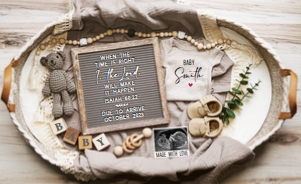 Boho Bear Bassinet Pregnancy Announcement (Isaiah 60:22) design preview