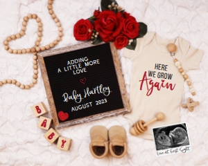 (Sonogram) Valentines Day Boho Roses Pregnancy Announcement (Grow Again): Valentines Day Boho Roses Pregnancy Announcement (Grow Again)