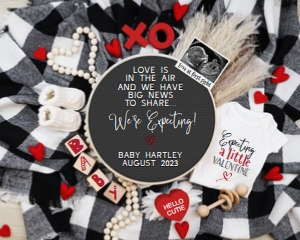 (Sonogram) Valentines Day B&W Buffalo Plaid & Red Pregnancy Announcement (Big News): Valentines Day B&W Buffalo Plaid & Red Pregnancy Announcement (Big News)