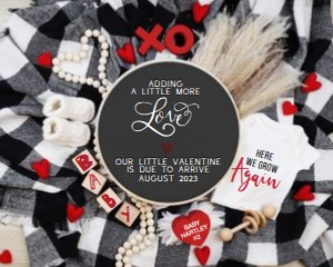 Valentines Day B&W Buffalo Plaid & Red Pregnancy Announcement (Grow Again) design preview