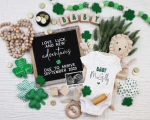 (Sonogram) Boho Lion St Patrick's Day Accents Pregnancy Announcement (Adventure): Boho Lion St Patrick's Day Accents Pregnancy Announcement (Adventure)