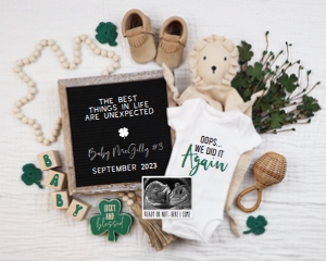 (Sonogram) Boho Lion St Patrick's Day Pregnancy Announcement (Oops): Boho Lion St Patrick's Day Pregnancy Announcement (Oops)