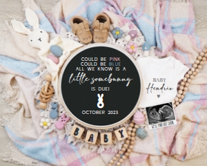 Pink & Blue Plaid Boho Easter Pregnancy Announcement (Could Be) design preview