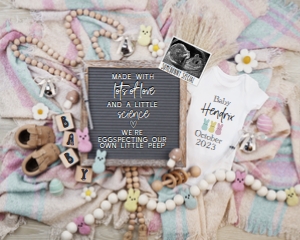 IVF Pink & Blue Plaid Boho Peeps Easter Pregnancy Announcement (Love & Science) design preview