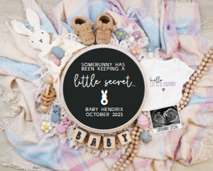 Pink & Blue Plaid Boho Easter Pregnancy Announcement (Secret) design preview