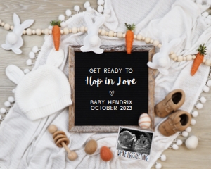 Boho Minimalist Bunny Carrot Easter Pregnancy Announcement (Hop in Love) design preview