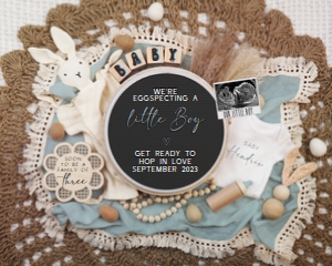 Boy Bunny Lovey Easter Pregnancy Announcement (We're Eggspecting) design preview