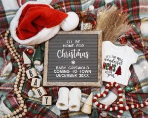 Rustic Boho Christmas Plaid Pregnancy Announcement (Home for Christmas): Rustic Boho Christmas Plaid Pregnancy Announcement (Home for Christmas)